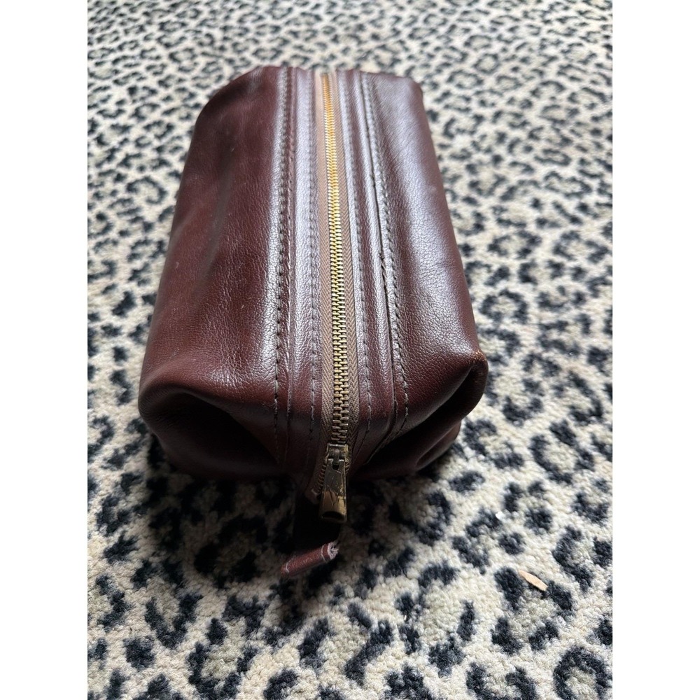 JCPenney Top Grain Leather Toiletry Bag Brown Travel Dopp Kit Zip Case VTG